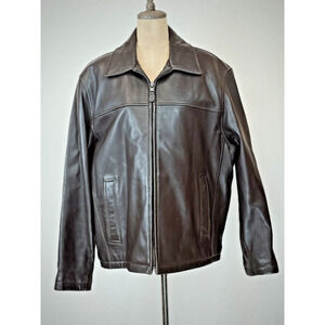 Dockers Premium Brown Leather Bomber Jacket Mens LARGE #1-0167